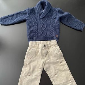 Janie & Jack sweater and critter khaki set